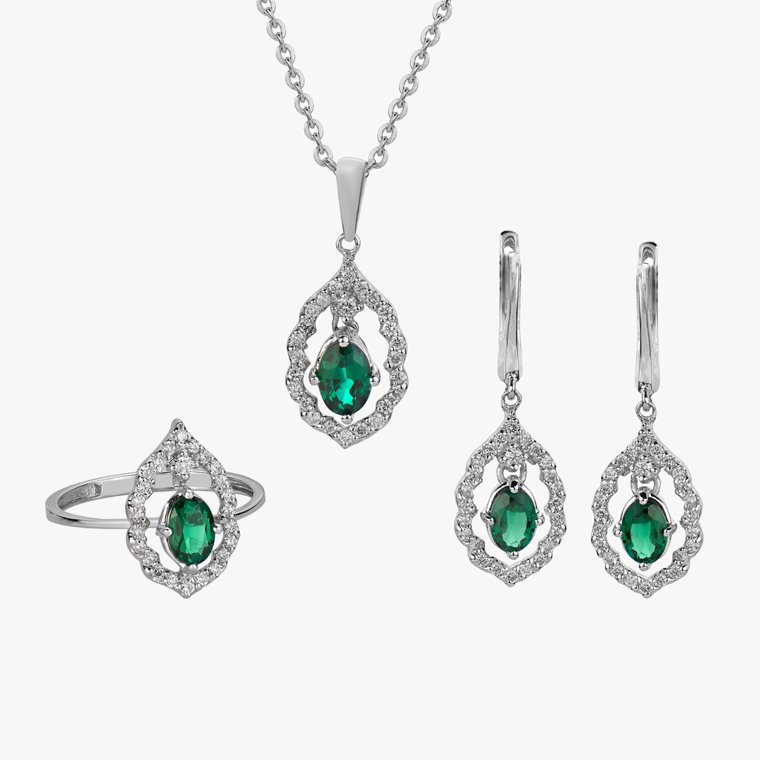 نیم ست جواهر طرح چشم سبز (Green Eye)