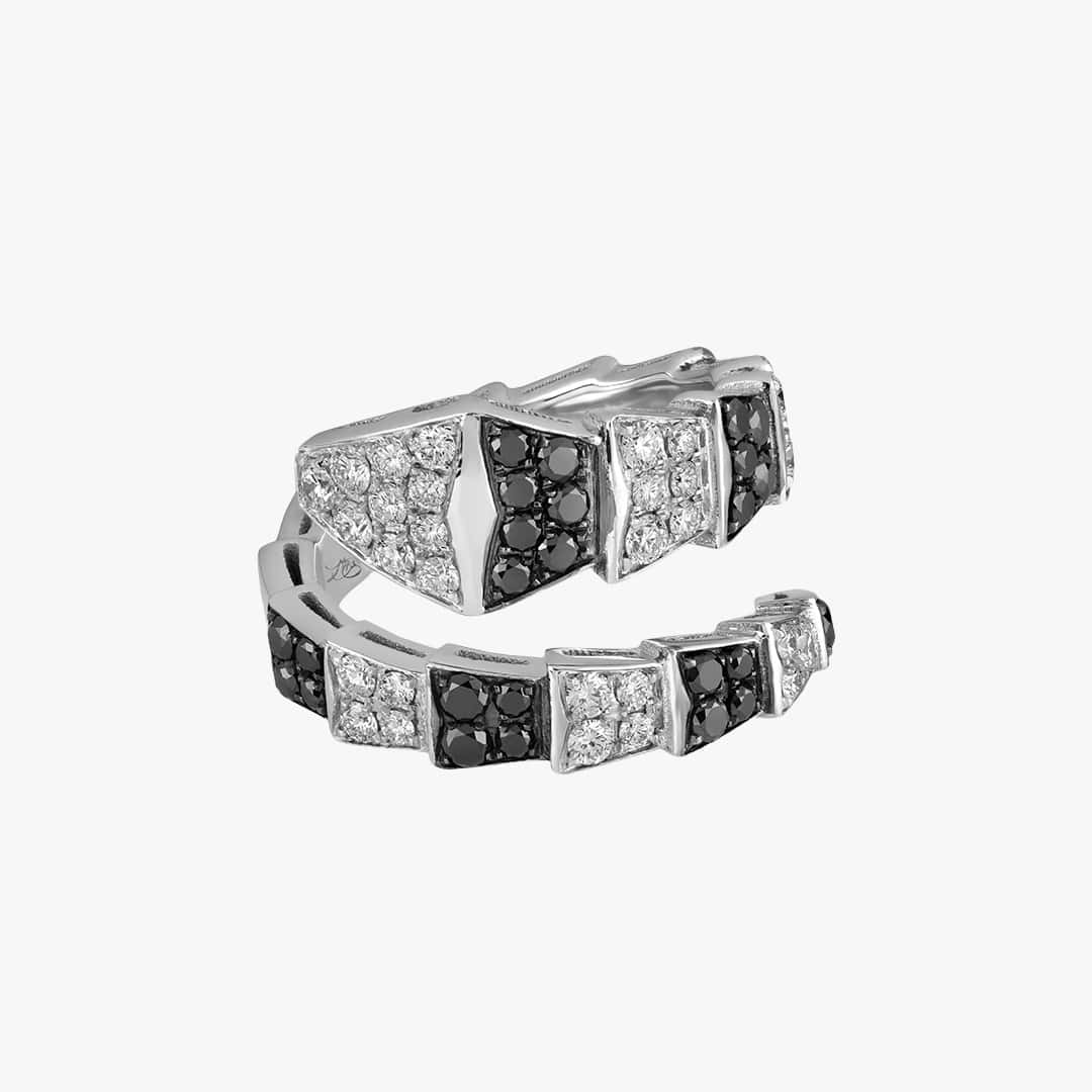 انگشتر جواهر مار بولگاری برلیان مشکی و سفید (serpenti)