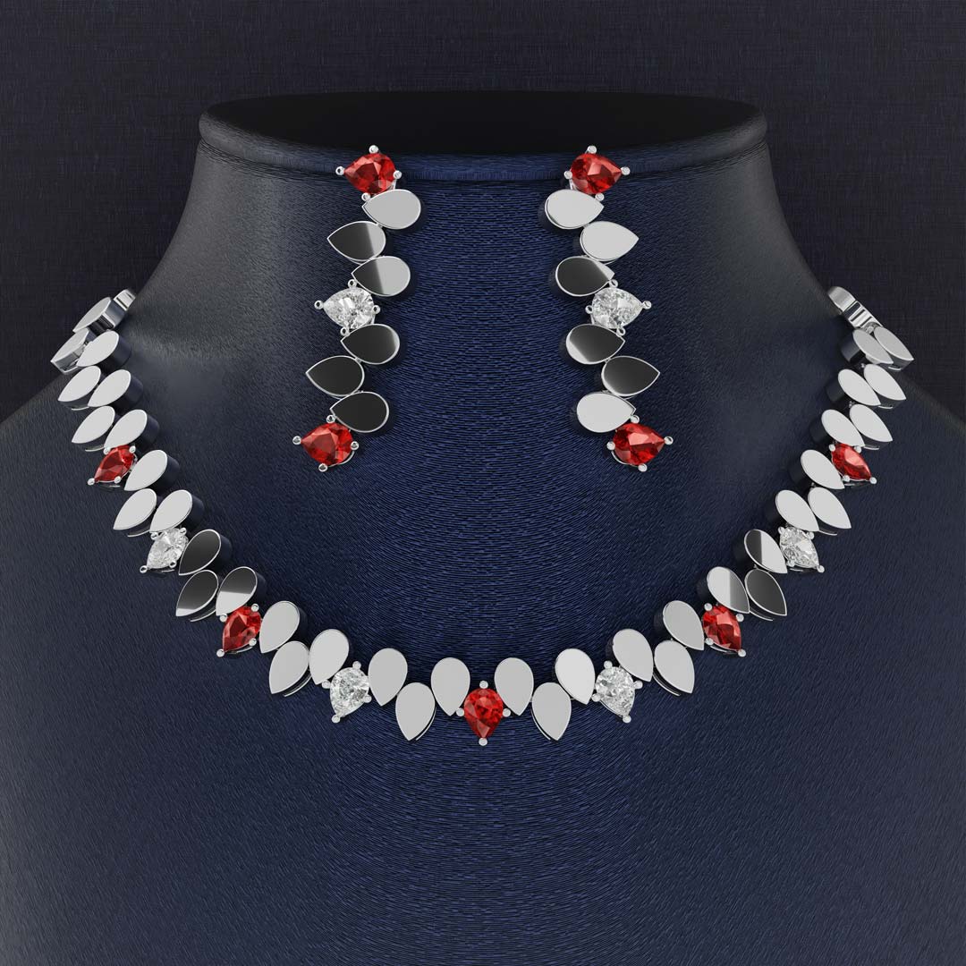 سرویس جواهر عروس الماس و یاقوت سرخ کد 21061 - 21060 - 21059